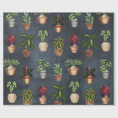 Papier Cadeau Aquarelle Pointe Plante Terracotta Pots Rustique (Plat)