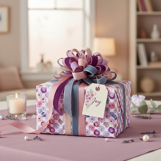 Papier Cadeau Aquarelle points fleurs motif