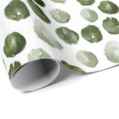 Papier Cadeau Aquarelle Points verts Noël moderne (Coin rond)