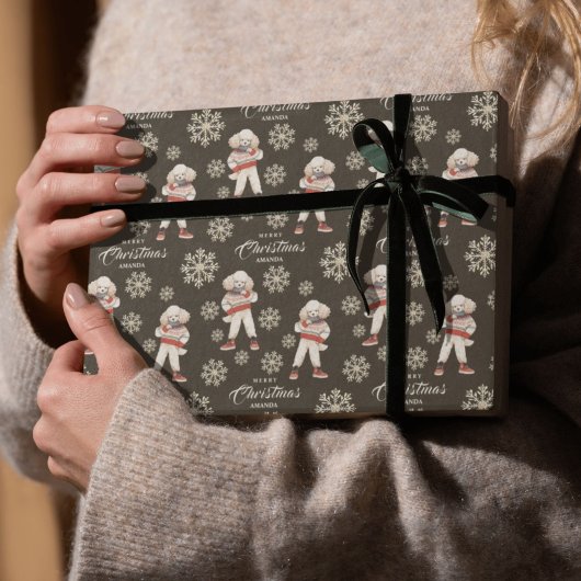 Papier Cadeau Aquarelle Poodle Chien Noël Brown