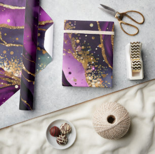 Papier Cadeau Aquarelle Purple et Parties scintillant d'or Encre