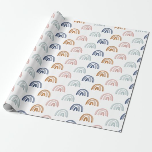 Papier Cadeau Aquarelle Rainbow Rows dans les tons terre (Déroulé)