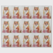 Papier Cadeau Aquarelle Red Fox jolie Bois d'art animal (Plat)