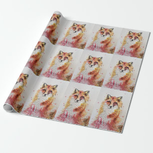 Papier Cadeau Aquarelle Red Fox jolie Bois d'art animal