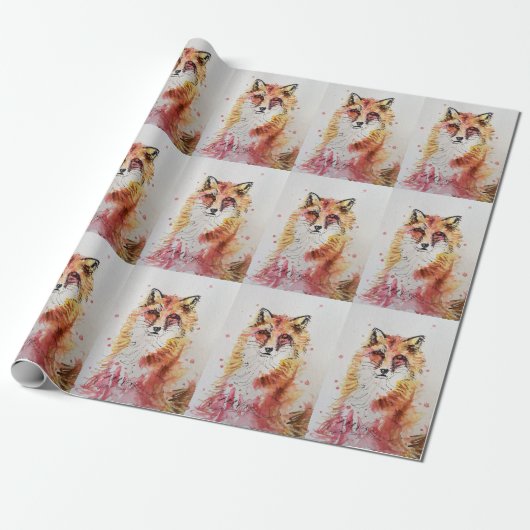 Papier Cadeau Aquarelle Red Fox jolie Bois d'art animal (Déroulé)