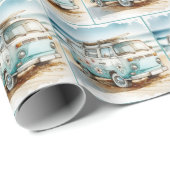 Papier Cadeau Aquarelle Retro Campervan Avec Surf (Coin rond)