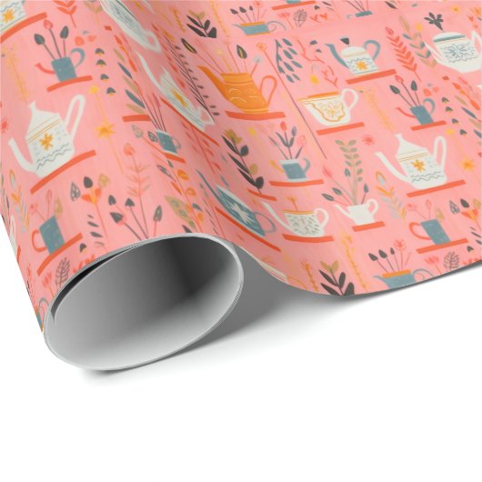 Papier Cadeau Aquarelle Retro Cuisine Café Pot Thé Pot (Coin rond)