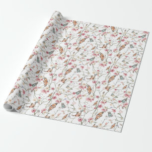 Papier Cadeau Aquarelle romantique Jardin Floral et Papillons
