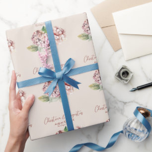 Papier Cadeau Aquarelle romantique rose et bleu Hydrangea Fleurs