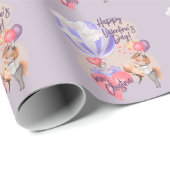 Papier Cadeau Aquarelle romantique Valentine Love Foxes sur viol (Coin rond)