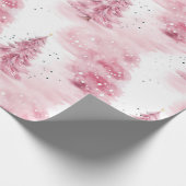 Papier Cadeau Aquarelle rose arbres de Noël (Coin)