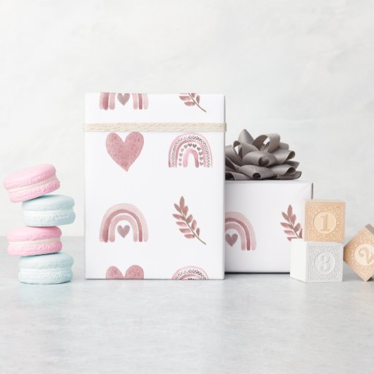 Papier Cadeau Aquarelle rose Boho Arc-en-ciel papier d'enveloppe (Baby Shower)