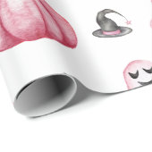 Papier Cadeau Aquarelle rose Citrouille Ghost Witch Casquette Ha (Coin rond)