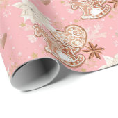 Papier Cadeau Aquarelle rose Cookies de Noël et flocons de neige (Coin rond)