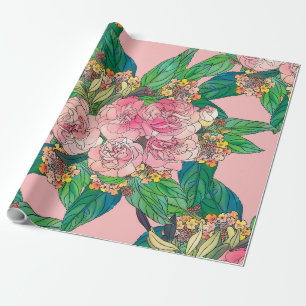 Papier Cadeau Aquarelle rose de la fille Peinture à la main