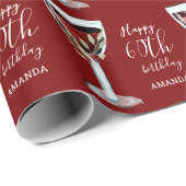 Papier Cadeau Aquarelle Rose de vin rouge 60e anniversaire (Coin rond)