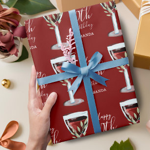 Papier Cadeau Aquarelle Rose de vin rouge 60e anniversaire
