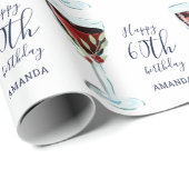 Papier Cadeau Aquarelle Rose de vin rouge 60e anniversaire (Coin rond)