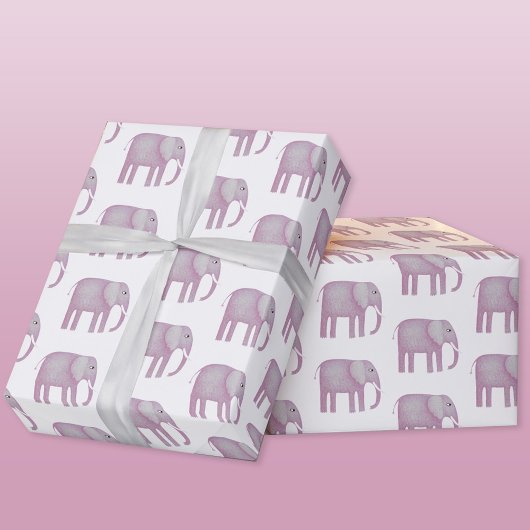 Papier Cadeau Aquarelle rose éléphant