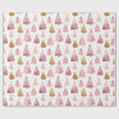 Papier Cadeau Aquarelle rose et or Arbre de Noël Motif (Plat)