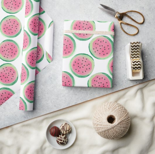 Papier Cadeau Aquarelle rose et vert Motif de pastèque (Artisanat)