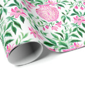 Papier Cadeau Aquarelle rose et vert pots à gingembre (Coin rond)