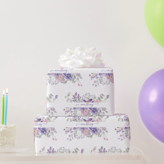 Papier Cadeau Aquarelle rose et violet couleur florale wra perso (Cadeaux de fête)