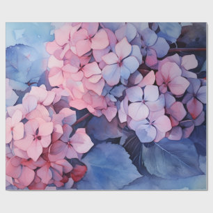 Papier Cadeau Aquarelle rose et violet Hydrangea Découpage