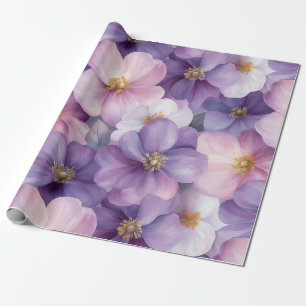 Papier Cadeau Aquarelle rose et violet pastel Design floral