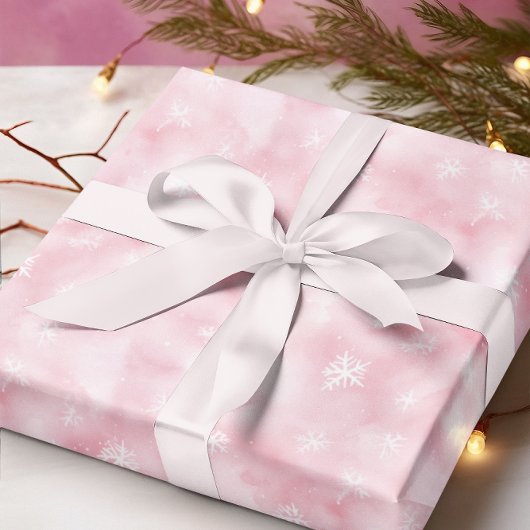 Papier Cadeau Aquarelle rose Flammes de neige hiver