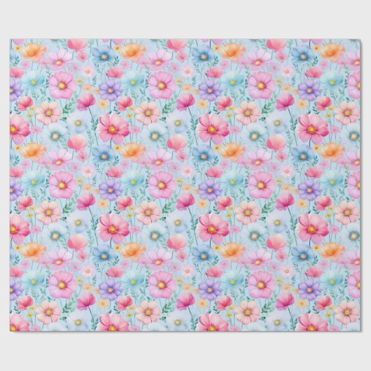 Papier Cadeau Aquarelle rose Floral (Plat)