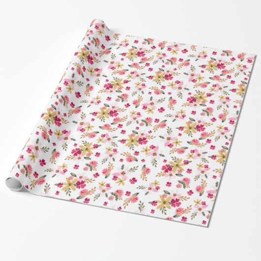 Papier Cadeau Aquarelle rose florale (Déroulé)
