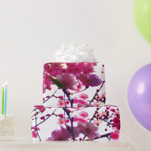 Papier Cadeau Aquarelle rose florale de printemps   Arbre en fle