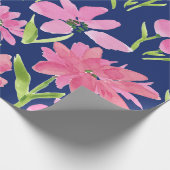Papier Cadeau Aquarelle rose florale sur Arrière - plan de marin (Coin)