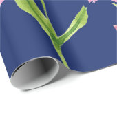 Papier Cadeau Aquarelle rose florale sur Arrière - plan de marin (Coin rond)