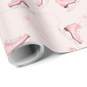 Papier Cadeau Aquarelle rose hiver patins à glace chaussures mot (Coin rond)