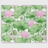 Papier Cadeau Aquarelle rose Lotus Fleurs avec grands Feuilles (Plat)