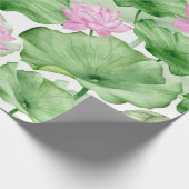 Papier Cadeau Aquarelle rose Lotus Fleurs avec grands Feuilles (Coin)