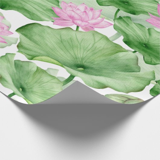 Papier Cadeau Aquarelle rose Lotus Fleurs avec grands Feuilles (Coin)