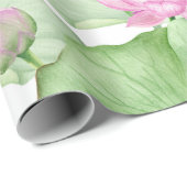 Papier Cadeau Aquarelle rose Lotus Fleurs avec grands Feuilles (Coin rond)