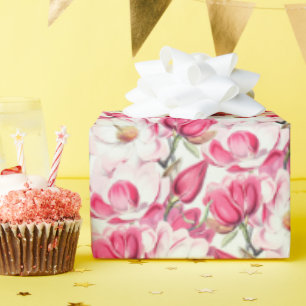 Papier Cadeau Aquarelle rose Magnolia Motif