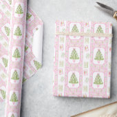 Papier Cadeau Aquarelle rose Mahjong Arbre de Noël