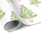 Papier Cadeau Aquarelle rose Mahjong Arbre de Noël (Coin rond)