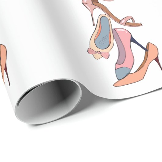 Papier Cadeau Aquarelle rose mignonne Diva Glam Stilettos (Coin rond)