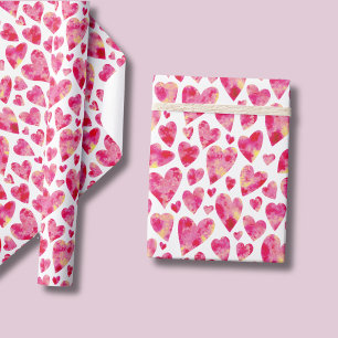 Papier Cadeau Aquarelle rose motif de coeur d'amour