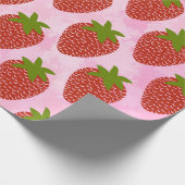 Papier Cadeau Aquarelle rose Motif de fraise moderne (Coin)