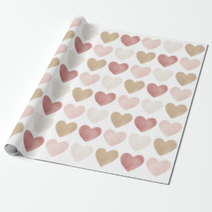 Papier Cadeau Aquarelle rose or Coeurs Saint-Valentin