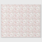 Papier Cadeau Aquarelle rose Or Fleurs Fille Monogramme Blanc (Plat)