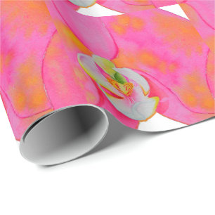 Papier Cadeau Aquarelle rose orange Orchidée peinture