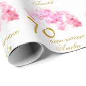 Papier Cadeau Aquarelle rose orchidée Parties scintillant or 70e (Coin rond)